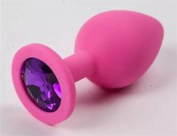 Анальная пробка ONJOY Medium Pink с фиолетовым кристаллом