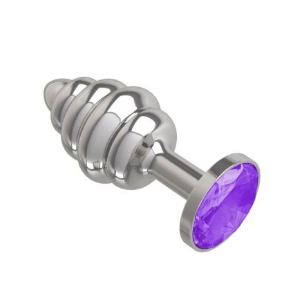 Анальная втулка Silver Spiral Small с фиолетовым кристаллом