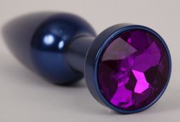 Конусная анальная пробка Blue Large с фиолетовым стразом