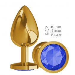 Анальная втулка Gold Large с синим кристаллом