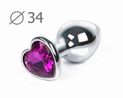 Средняя серебряная пробка с фиолетовым кристаллом в виде сердца Jewelry Plugs Anal