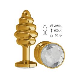Анальная втулка Gold Spiral Small с прозрачным кристаллом
