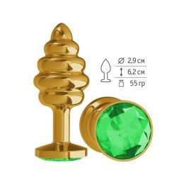 Анальная втулка Gold Spiral Small с зеленым кристаллом