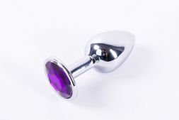 Анальная пробка Onjoy Metal Plug Silver Small с фиолетовым кристаллом