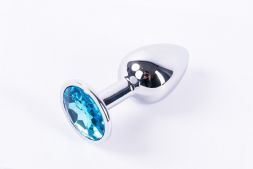 Анальная пробка Onjoy Silver Medium с голубым кристаллом