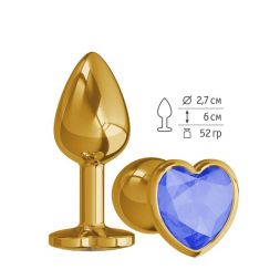 Анальная втулка Gold Small Heart с синим кристаллом