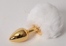 Анальная пробка Gold Small c белым хвостом