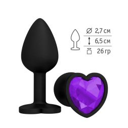 Анальная втулка Silicone Black Heart с фиолетовым кристаллом