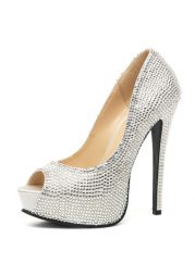 Шикарные серебряные туфли со стразами Glamour размер 38