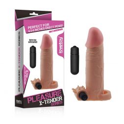 Насадка-удлинитель с вибрацией и петлей для мошонки Pleasure X-Tender 17 см